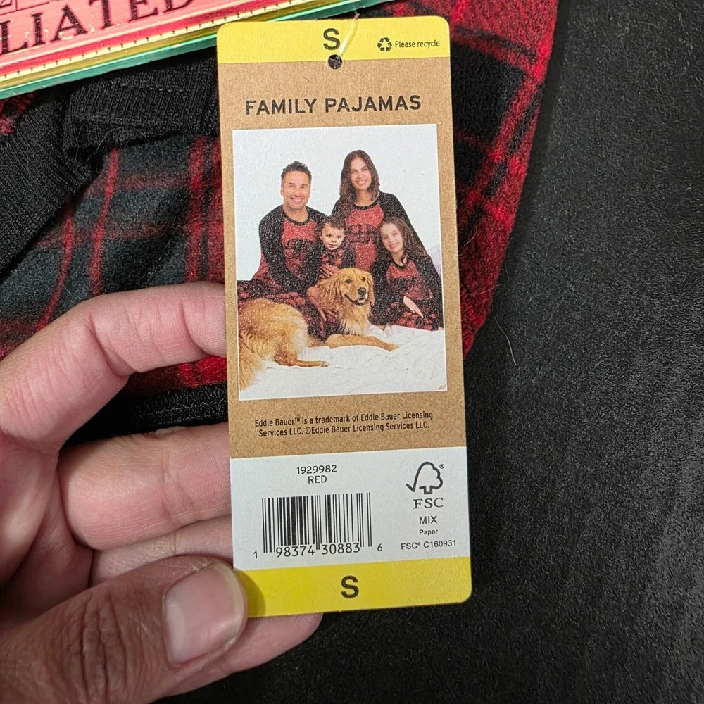 Eddie Bauer Red Buffalo Plaid Dog Family Pajamas Pet Onesie Small Fleece‎